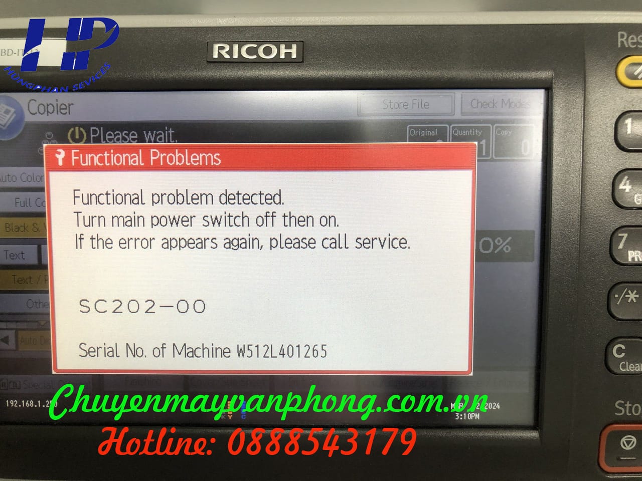 Máy photocopy Ricoh báo lỗi SC202-00