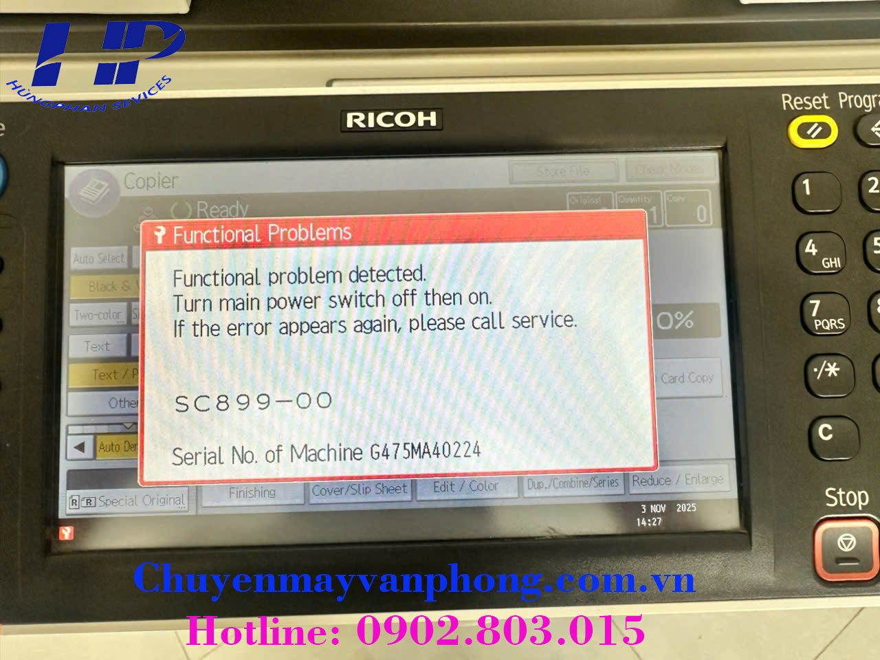 Máy photocopy Ricoh báo lỗi sc899-00