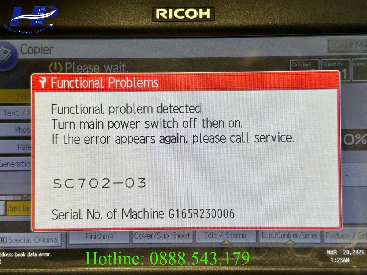 Máy photocopy Ricoh báo lỗi SC702-03