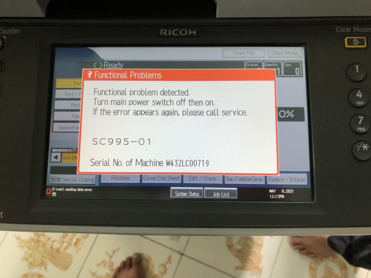 Máy photocopy Ricoh báo lỗi SC-995